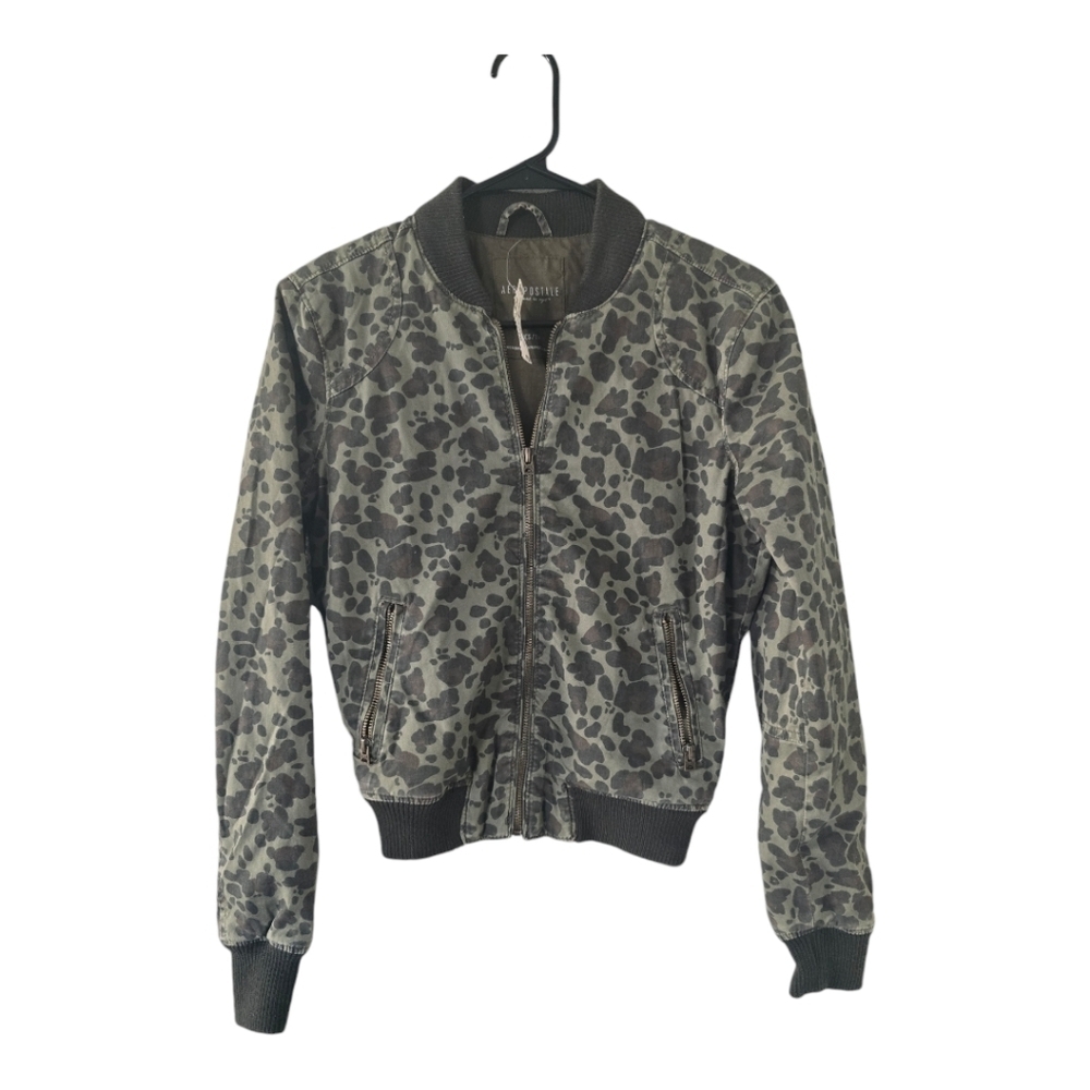 Aeropostale Bomber Camo Leopard Jacket Women XS Long Sleeve Full Zip Gorpcore